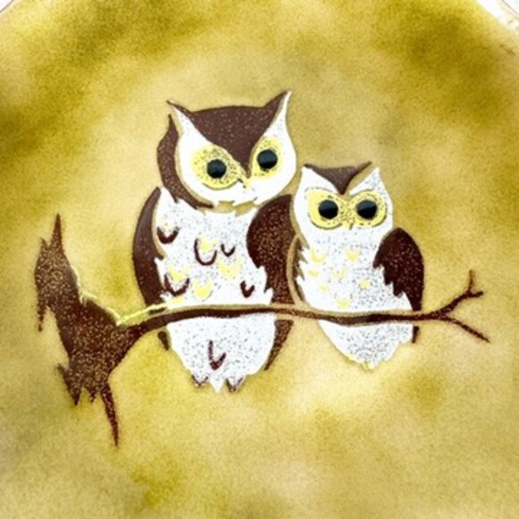 Handcrafted Enamel on Copper Owl Plate 7" Bovano Cheshire Conn USA Vintage MCM - Picture 2 of 11